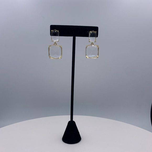 New, no tags, gold over 925 sterling clear crystal drop earring, statement piece - Picture 6 of 7